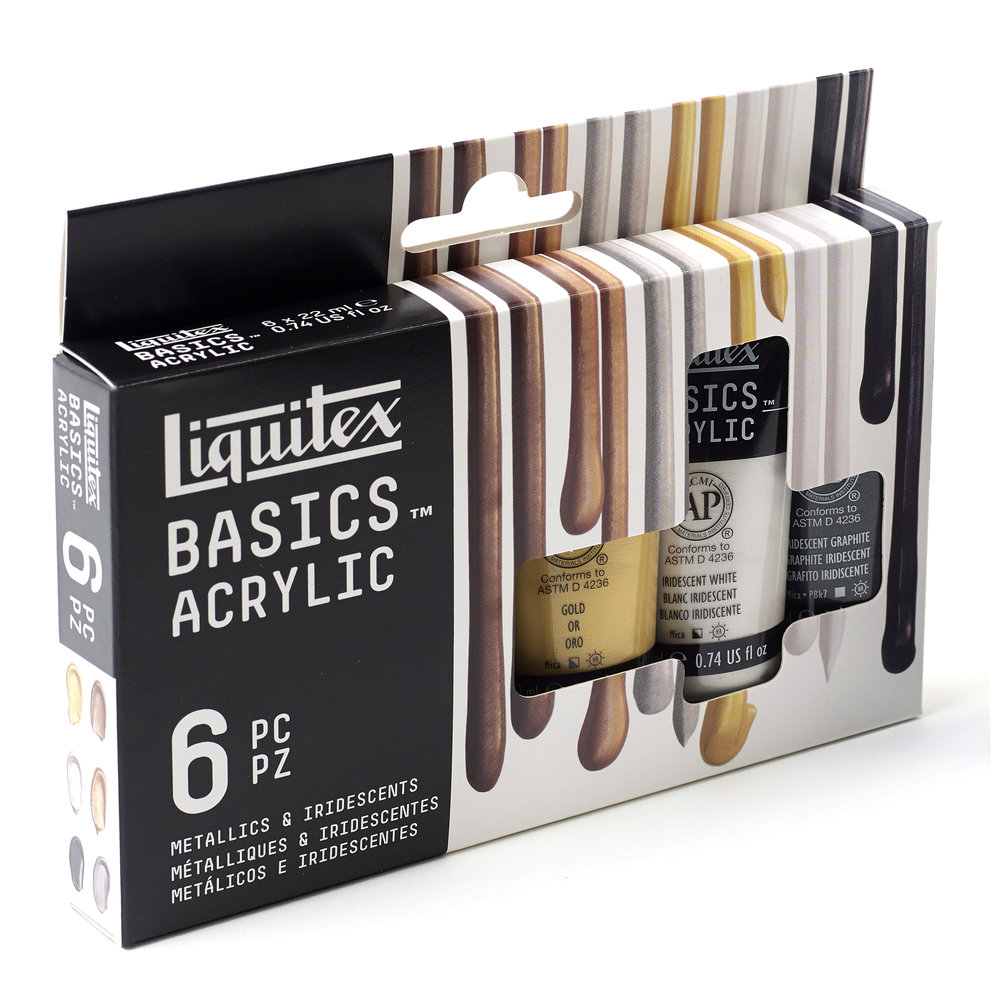 Image of Akrylfärgset Liquitex Basics Colour Set 6x22ml Tubes - Metal & Iridescent 3699399 887452050186