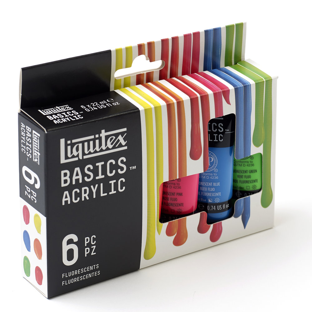 Image of Akrylfärgset Liquitex Basics Colour Set 6x22ml Tubes - Fluorescent 3699400 887452050193