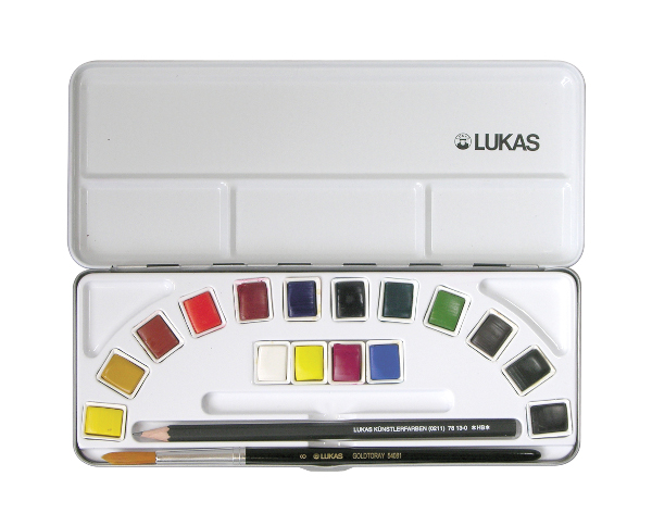 Image of Akvarellset Lukas Studio metallbox, 16st ½ kopp inkl pensel/penna 67390000 4001128090535