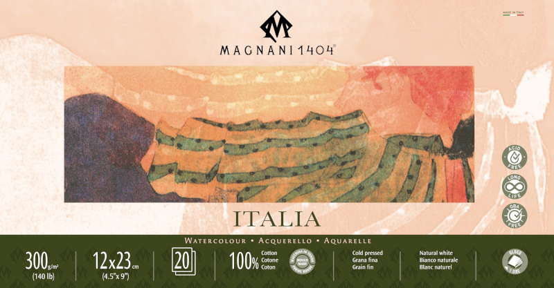 Image of Akvarellblock Magnani 1404 Italia 300g GF 12x23cm 20ark 50501223 8001348222491