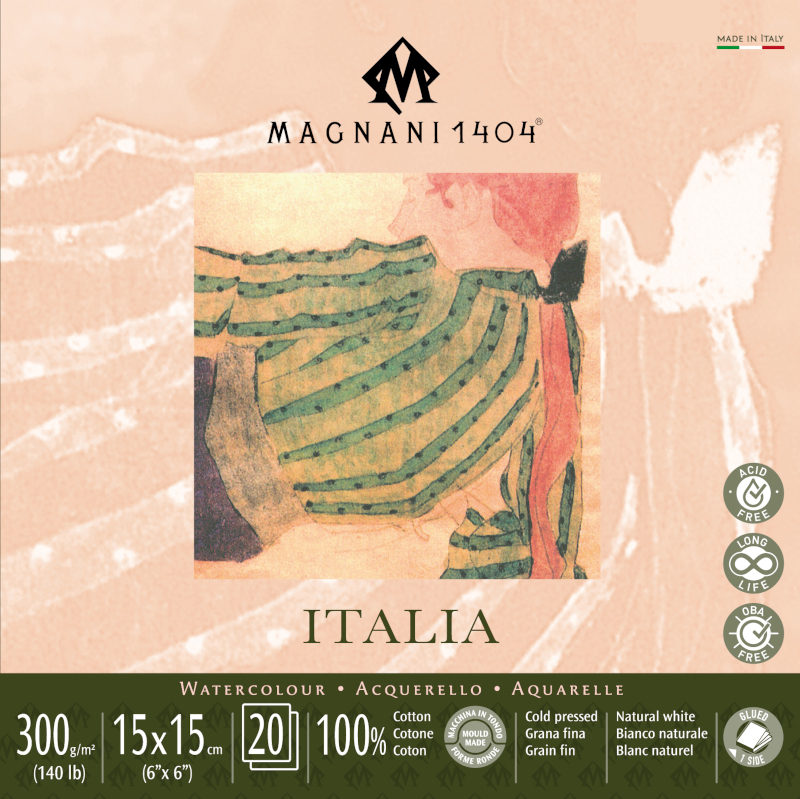 Image of Akvarellblock Magnani 1404 Italia 300g GF 15x15cm 20ark 50501515 8001348222484