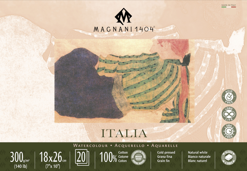 Image of Akvarellblock Magnani 1404 Italia 300g GF 18x26cm 20ark 50501826 8001348222354