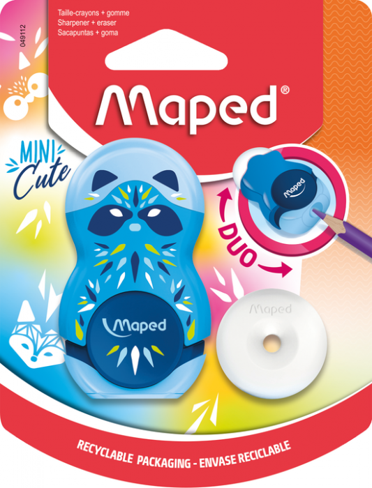 Image of Pennvässare Maped Pencil Sharpener Eraser Loopy Mini Cute Kids On Blister Card 049112 3154140491123