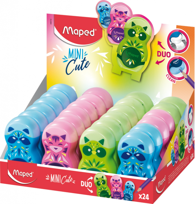 Image of Pennvässare Maped Pencil Sharpener Eraser Loopy Mini Cute Kids In Display (24F) utgår 049113 3154140491130