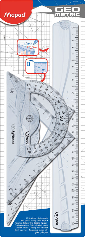 Image of Linjal Maped geometric drafting kit with  2 squares 21cm, 30 cm ruler and 1 protractor (24F) 242767 3154142427670