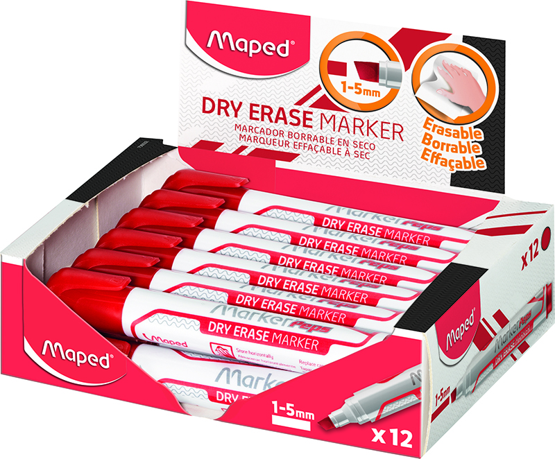 Image of Whiteboardpenna Maped Chisel 1-5mm Red (12F) 735532M 3154147355329