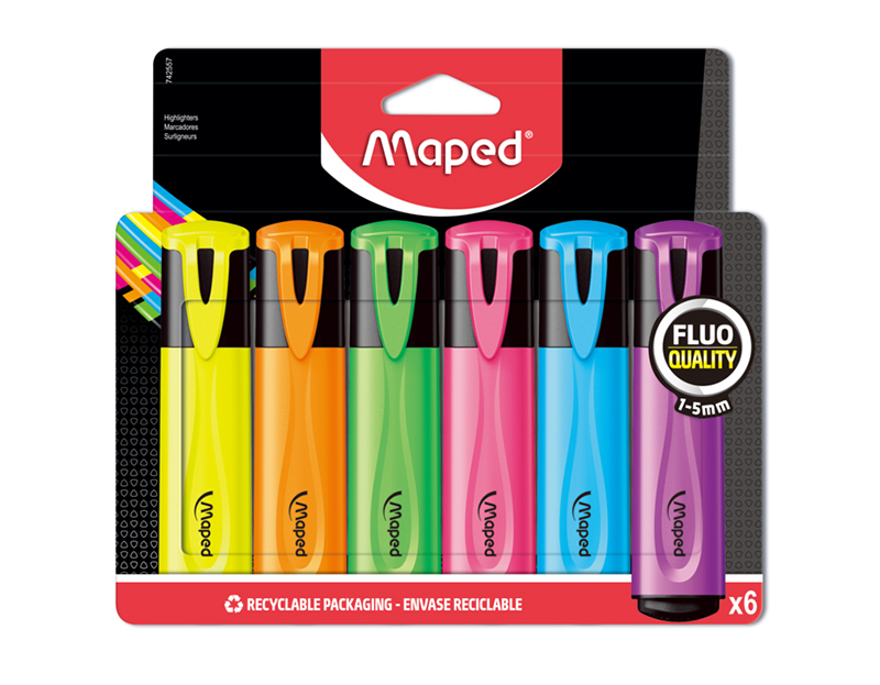 Image of MAPED HIGHLIGHTER ASSOR COL X6 CARDBOARD POUCH 742557 3154147425572