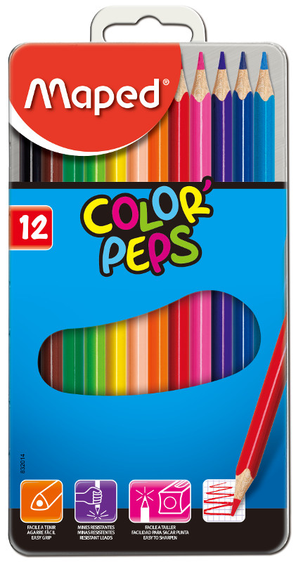 Image of Färgpennset Maped color' peps 12 coloured pencils - metal box (12F) 832014 3154148320142
