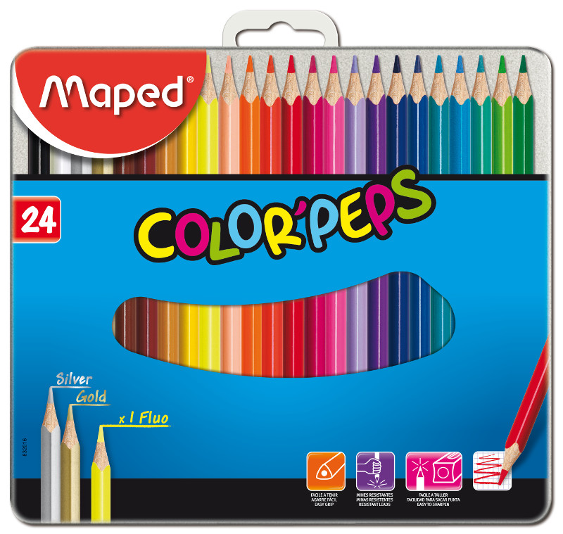Image of Färgpennset Maped color' peps 24 coloured pencils  metal box (8F) 832016 3154148320166