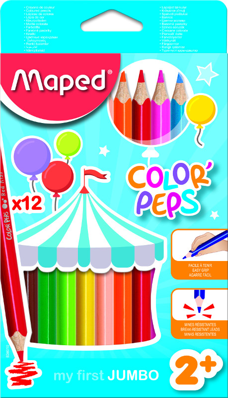 Image of Färgpennset Maped color' peps early age 12 coloured pencil jumbo (12F) 834010FC 3154148340102