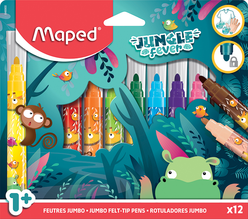Image of Fiberpennset Maped JUNGLE FEVER JUMBO FELT-PENS X12 BOX 846900 3154148469001