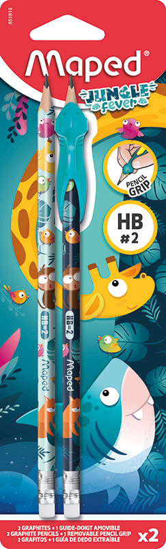 Image of Pennset Maped JUNGLE FEVER HB PENCIL ERAS X2 + LEARNING TOOL CB 851819 3154148518198