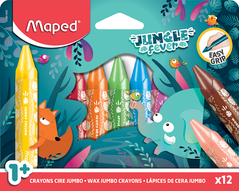 Image of Kritset Maped JUNGLE FEVER JUMBO WAX CRAYONS X12 BOX 861400 3154148614005