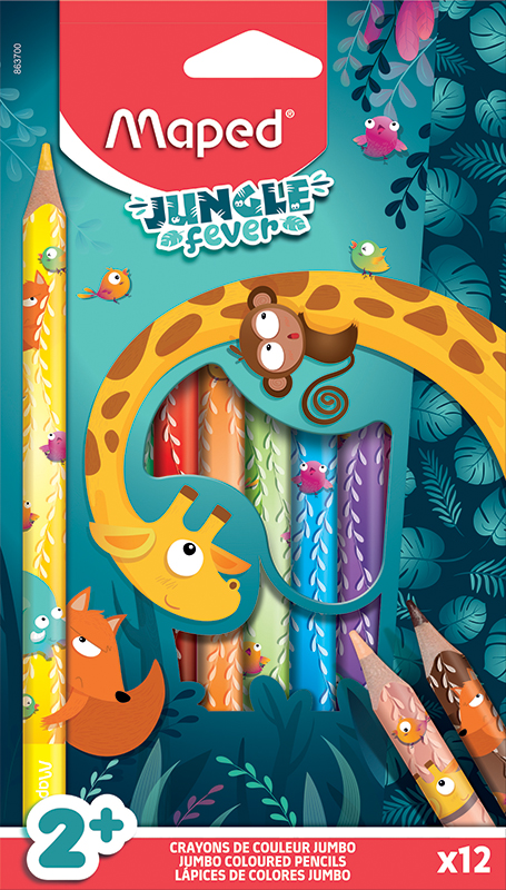 Image of Färgpennset Maped Colour Pencils Jumbo Jungle Fever X12 Cardboard Box 863700 3154148637004