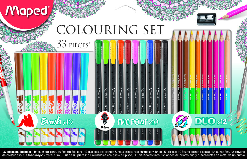 Image of Fiberpenn & kritset Maped colouring adult set 33 pieces  (6F) 897417 3154148974178
