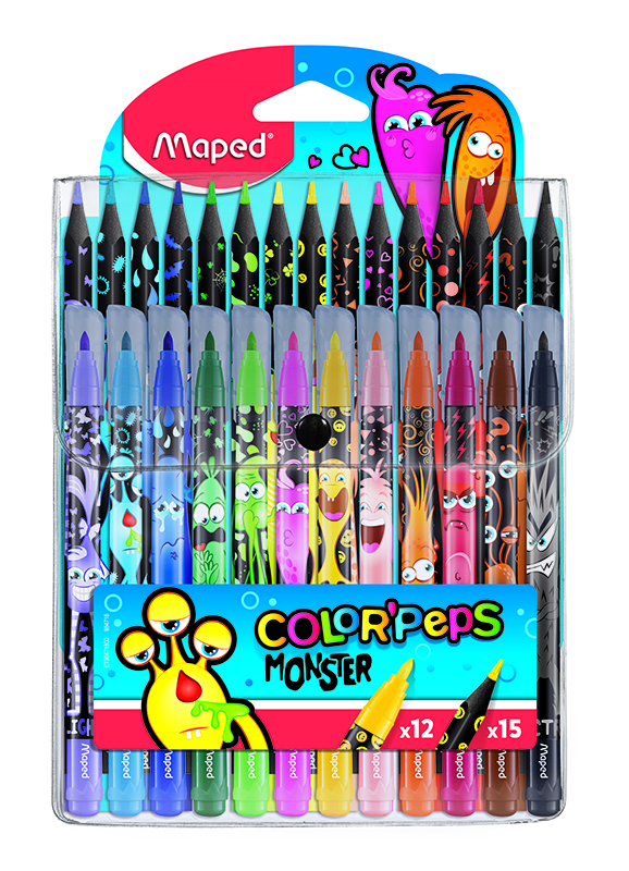 Image of Fiberpennset Maped FELT PENS X12 + PENCILS X15 MONSTER 984718 3154149847181