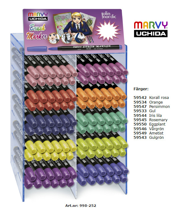 Image of Ställ Marvy Brushmarker 120 pennor plexiställ+skylt 998252 Paket