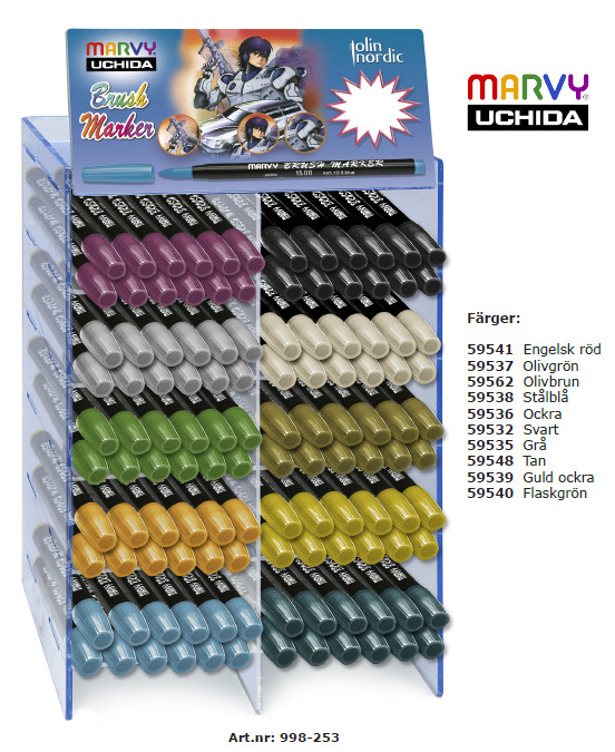 Image of Ställ Marvy Brushmarker 120 pennor plexiställ+skylt 998253 Paket
