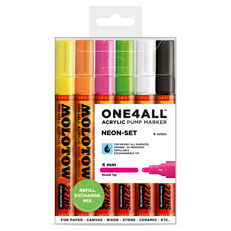 Image of Akrylmarker Molotow 227HS Neon set. 6st 4mm 200166 4250397602219