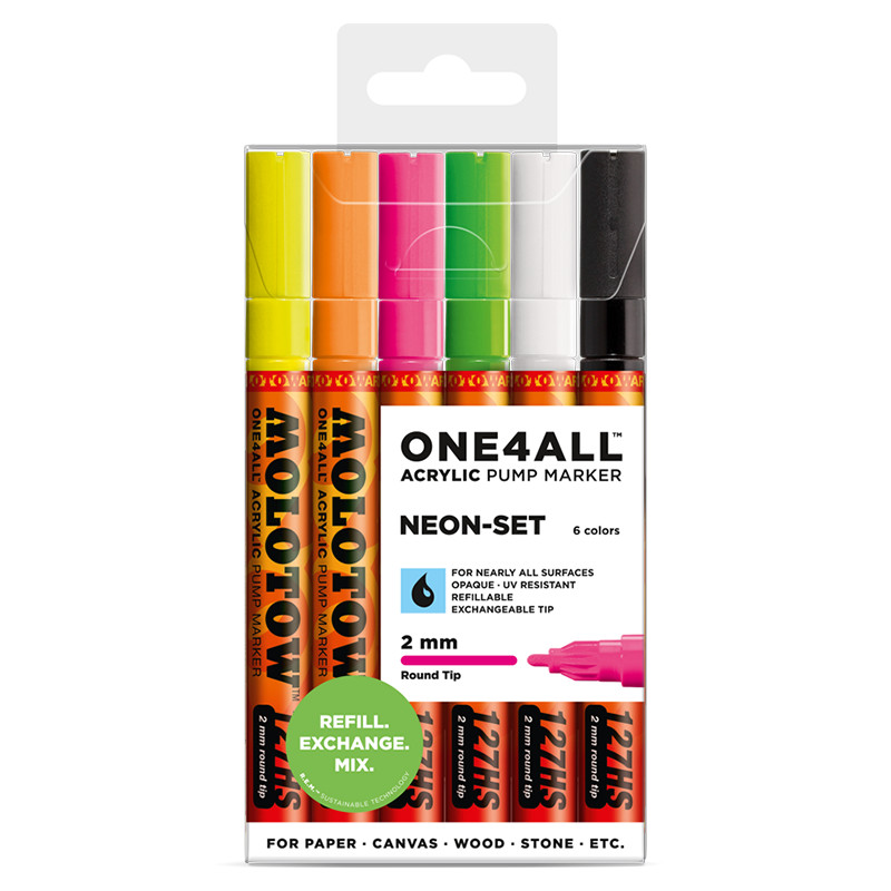 Image of Akrylmarker Molotow 127HS Neon set. 6st 2mm 200173 4250397602202