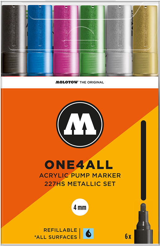 Image of Akrylmarker Molotow 227HS Metallic set. 6st 4mm 200198 4250397606972