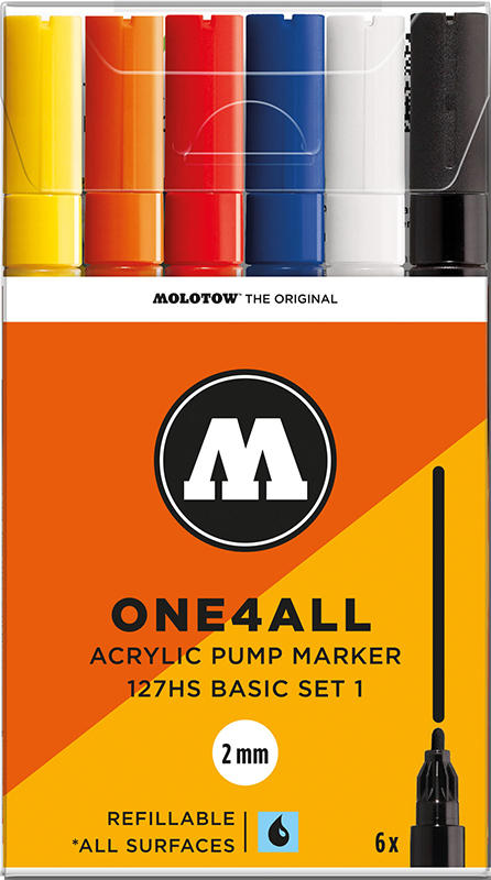 Image of Akrylmarker Molotow 127HS Basic set 1. 6st 2mm  Ersätts 200810 200230 4250397609560