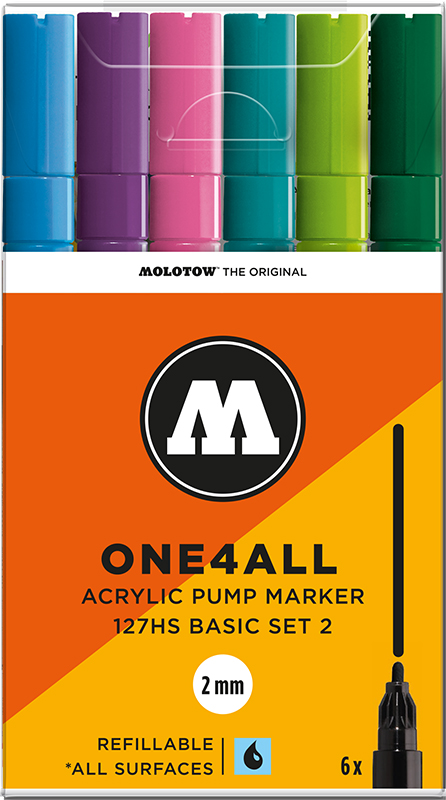 Image of Akrylmarker Molotow 127HS Basic set 2. 6st 2mm  UTGÅTT 200231 4250397609577