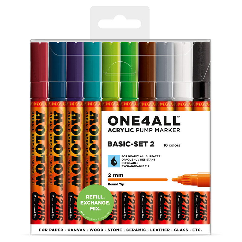 Image of Akrylmarker Molotow 127HS Basic 2 set. 10st 2mm 200451 4250397614342