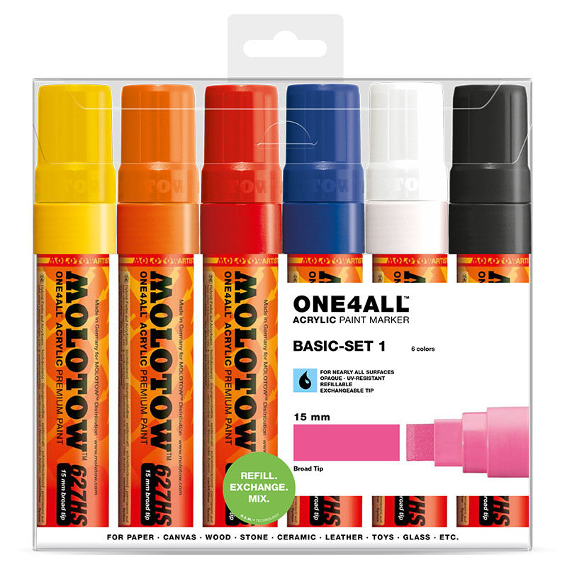 Image of Akrylmarker Molotow 627HS Basic 1. set. 6st 15mm utgått 200459 4250397614427