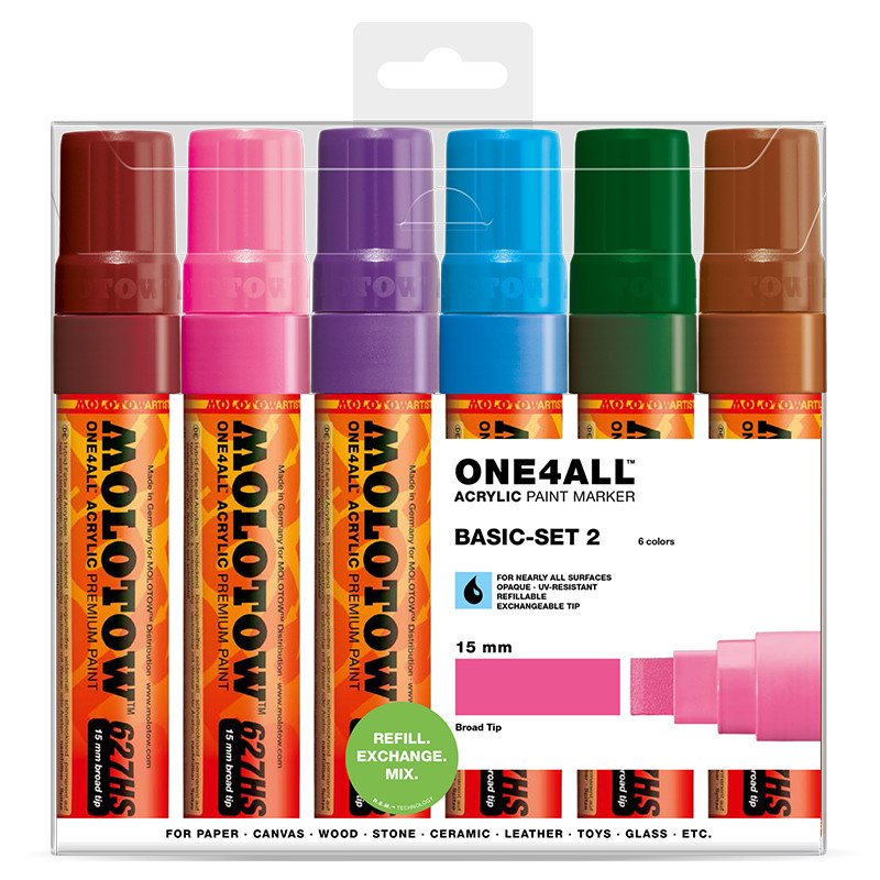 Image of Akrylmarker Molotow 627HS Basic 2 set. 6st 15mm utgått 200460 4250397614434