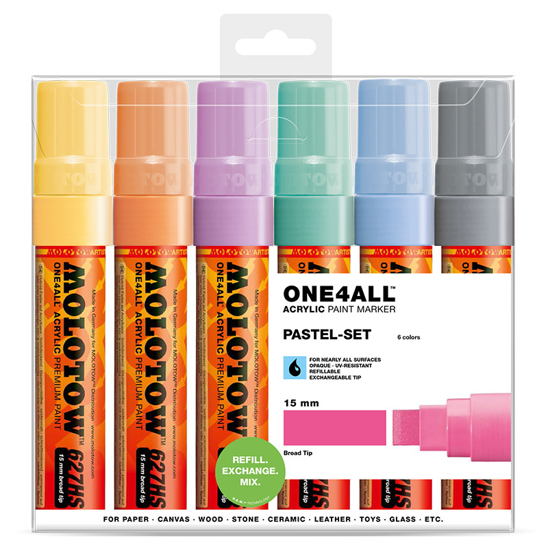 Image of Akrylmarker Molotow 627HS Pastel set. 6st 15mm 200461 4250397614441