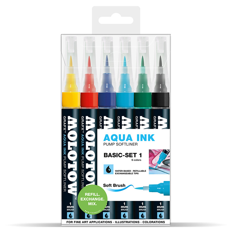 Image of Molotow GRAFX AQUA Ink Basic set 1. 6 softliner 200462 4250397614458