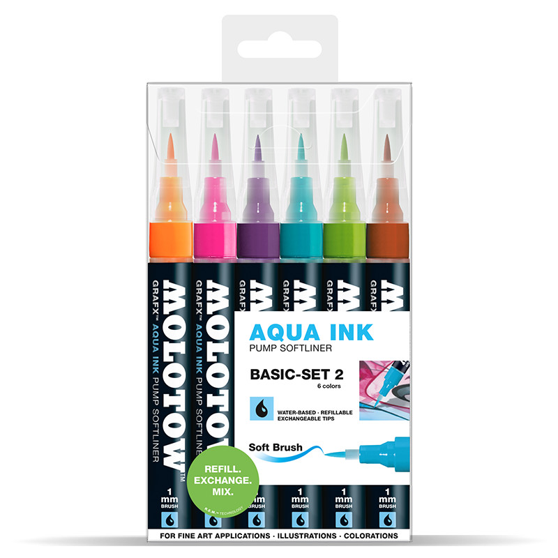Image of Molotow GRAFX AQUA Ink Basic set 2. 6 softliner 200463 4250397614465