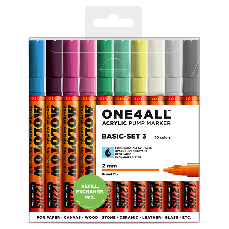 Image of Akrylmarker Molotow 127HS 2mm Wallet Basic-Set 3 10 pcs. utgått 200478 4250397625324