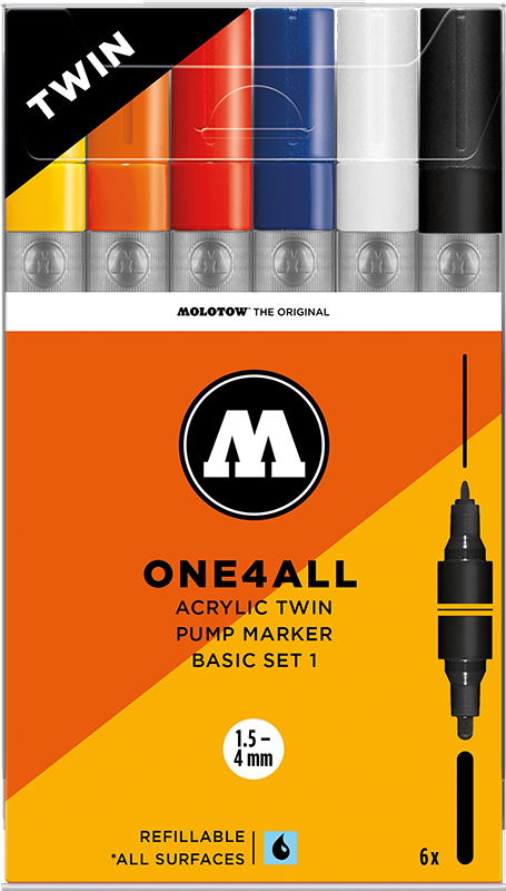 Image of Akrylmarker Molotow Acrylic Twin Wallet Basic-Set 1, 6 pieces utgått 200488 4250397641928