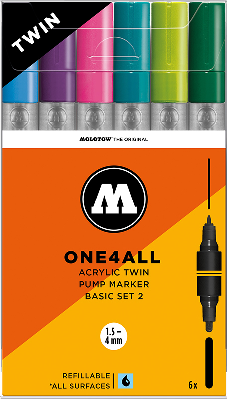 Image of Akrylmarker Molotow Acrylic Twin Wallet Basic-Set 2, 6 pieces utgått 200489 4250397641942