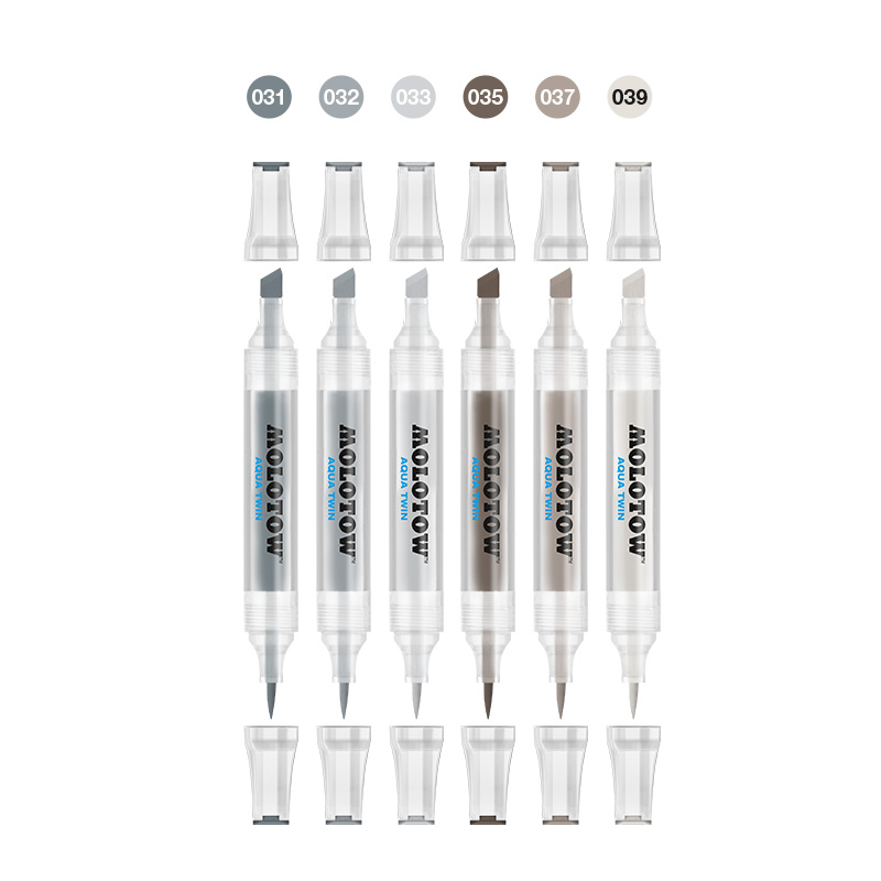 Image of Akvarellmarkerset Molotow AQUA TWIN Grey set 2 6pennor 729304 4250397620251