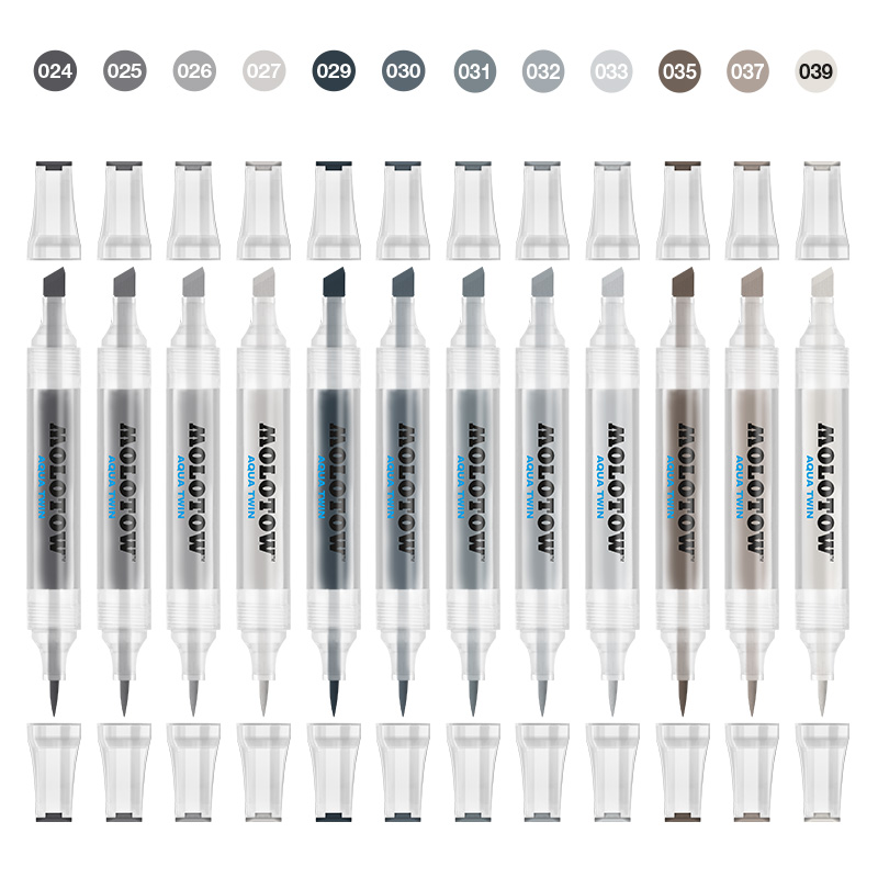Image of Akvarellmarkerset Molotow AQUA TWIN Complete Grey 12pennor 729312 4250397620275