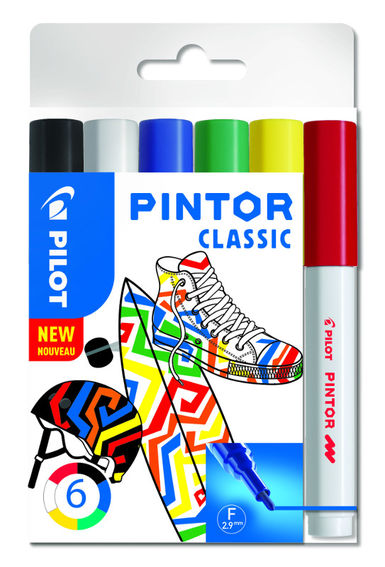 Image of Fiberpennset Pilot Pintor - Set Classic Mix -x6- Fine - Svart Blå Röd Grön Vit 517405 3131910517405