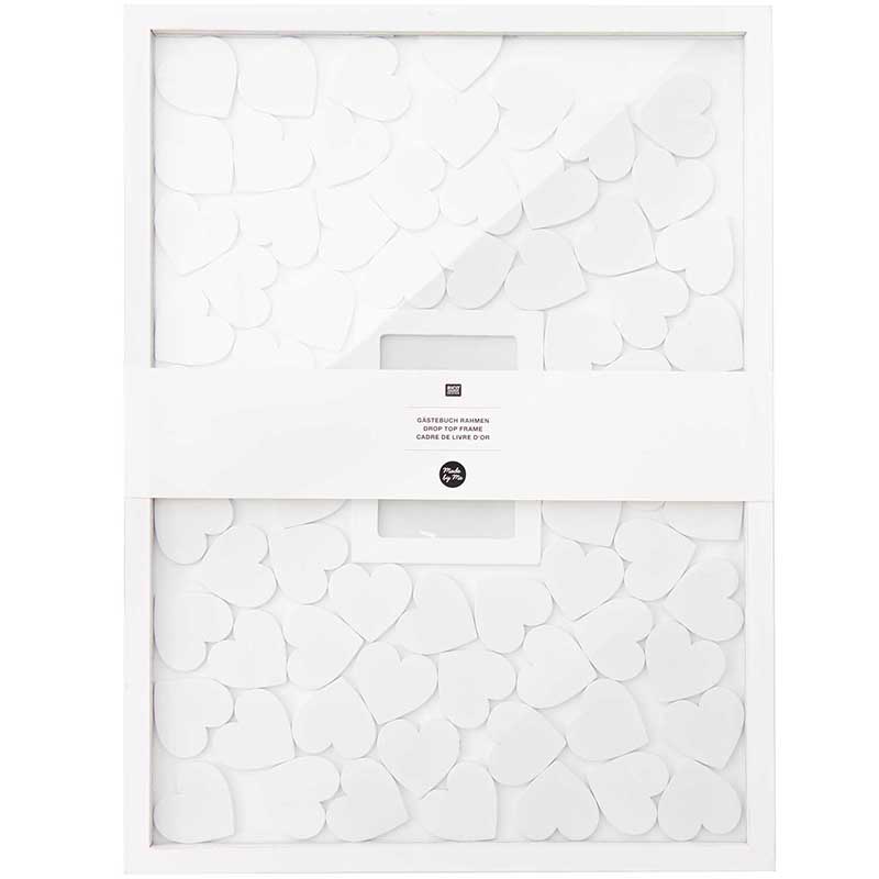 Image of Gästboksram RICO Design Drop top frame white, 30x40cm, incl. 70 wooden hearts 500189 4065166007665