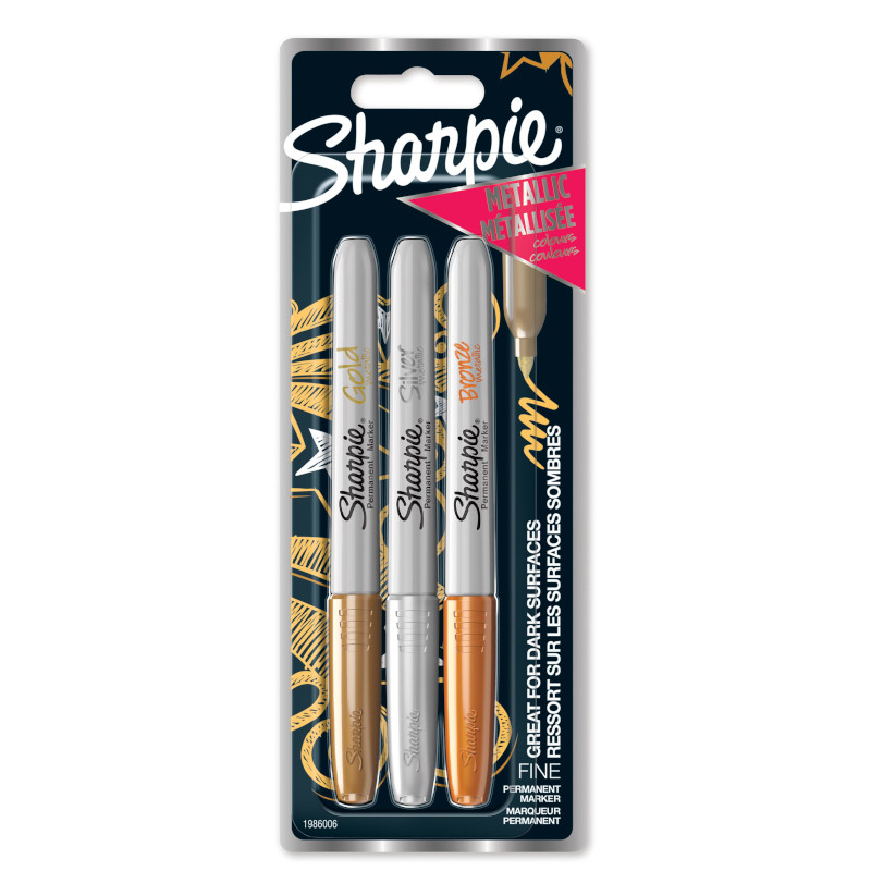 Image of Fiberpennset Sharpie Metallic 3-Blister  1,4 mm Gold/Silver/Bronze 1986006 3501179860060