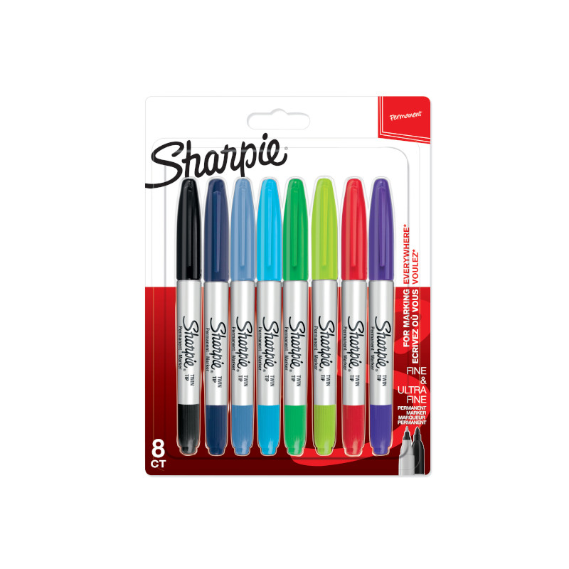 Image of Fiberpennset Sharpie Twintip permanent marker 8-Blister Assorted colours 2065409 3026980654092