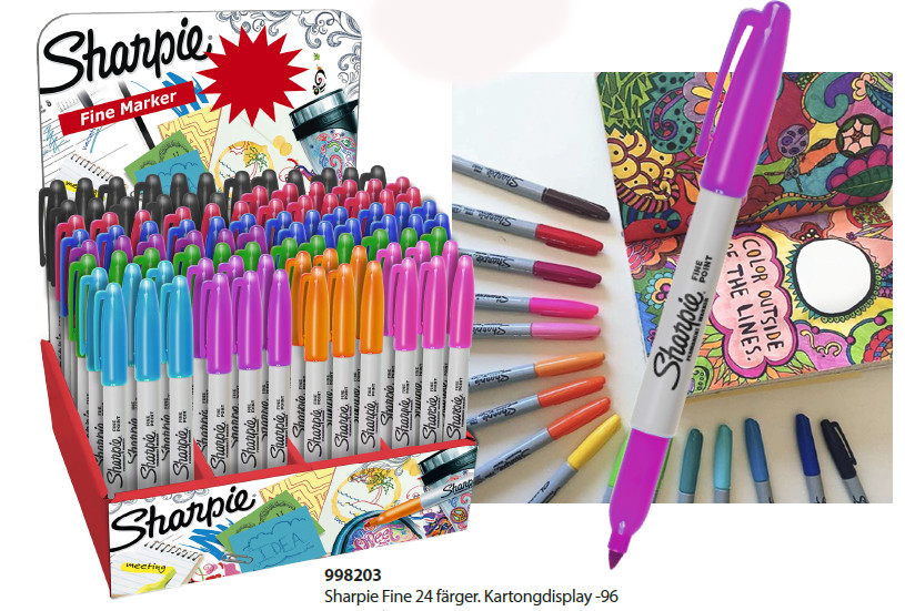 Image of Ställ Sharpie Fine Fiberpenna 24 färger 96 pennor 998203 Paket