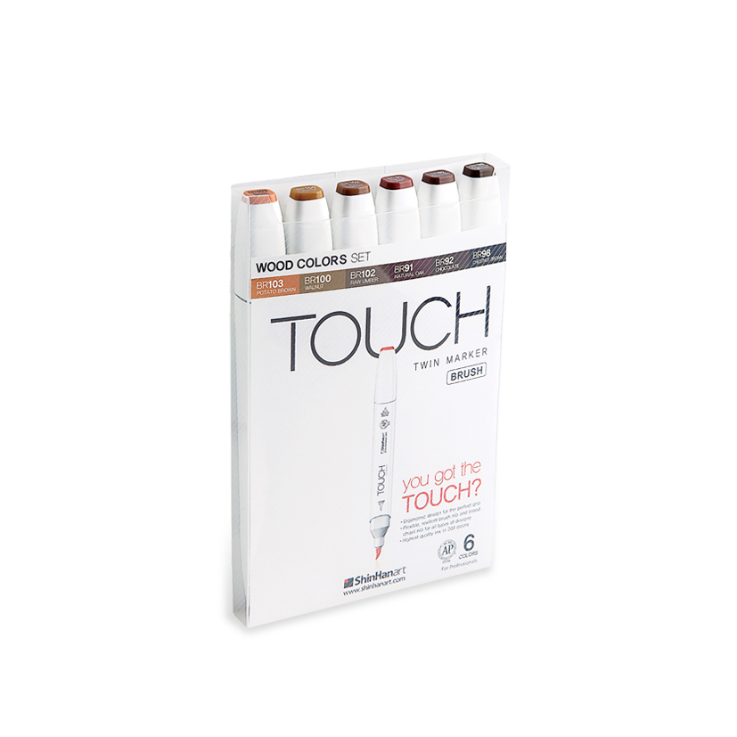Image of Touch Twin 6 BRUSH Marker Set [Wood Colors] 1200610 8809326961956