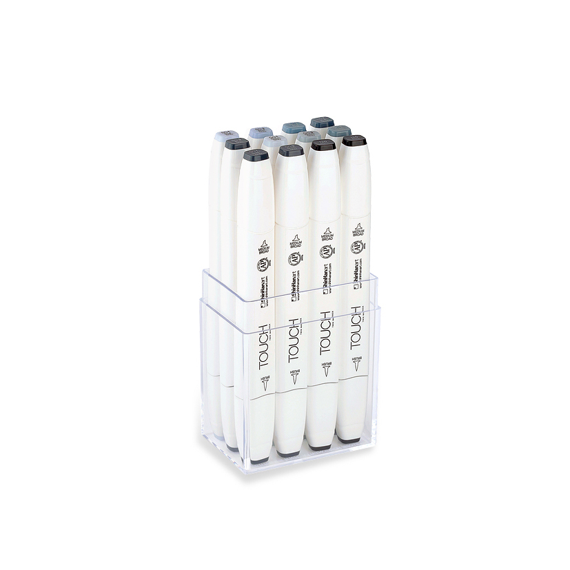 Image of Touch Twin 12 BRUSH Marker Set [Blue/Green Grey] 1211208 8809326960362