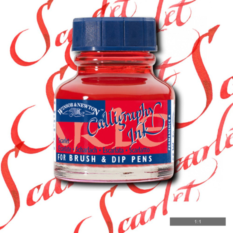 Image of Tusch Calli Ink Winsor & Newton 30ml  Scarlet 601 (3F) 1111601 094376907179