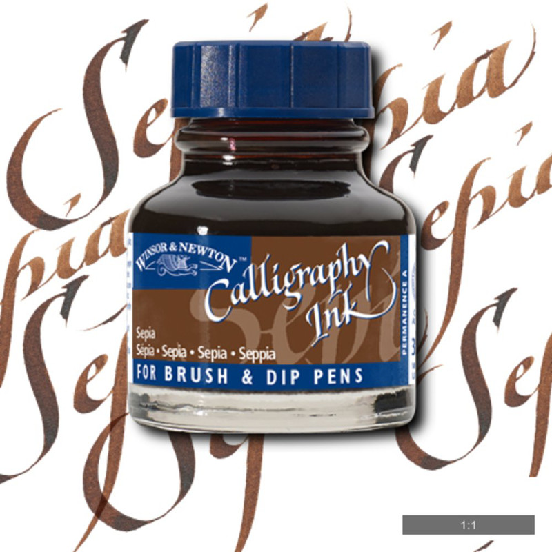 Image of Tusch Calli Ink Winsor & Newton 30ml  Sepia 609 (3F) 1111609 094376907261