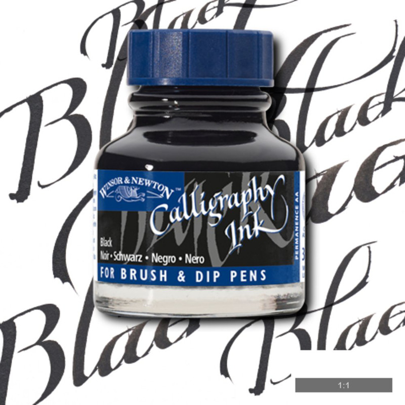 Image of Tusch Calli Ink Winsor & Newton 30ml  Black 030 (3F) 1111030 094376907285