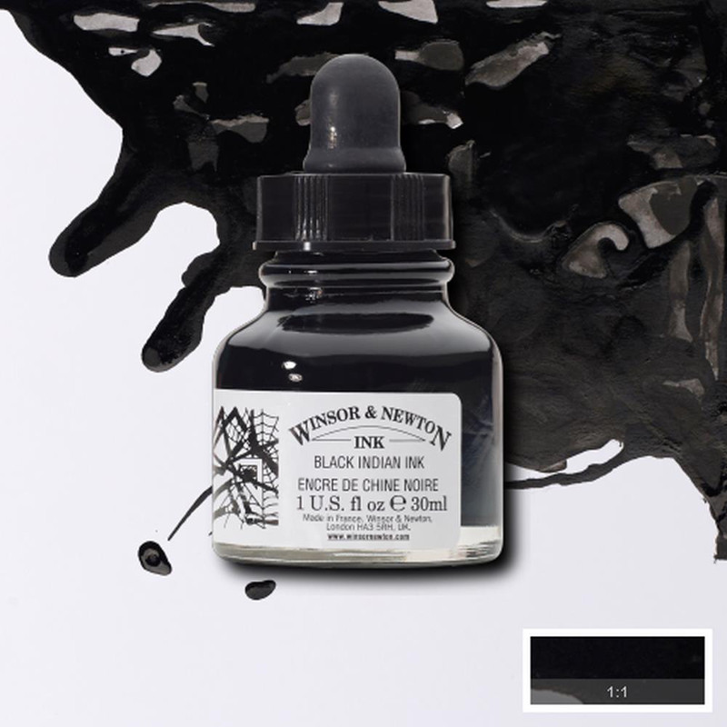 Image of Tusch Winsor & Newton 30ml  Liquid Indian ink svart 030 (6F) 1010030 5012572003384