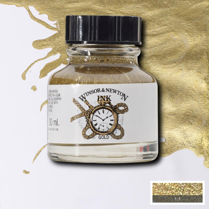 Image of Tusch Winsor & Newton 30ml  Liquid Indian ink guld (6F) 1010283 5012572003391